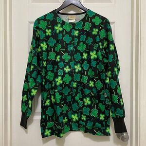 NEW Tafford Shamrock Long Sleeve Scrub Top St. Patrick's Day Green Clover‎ Small